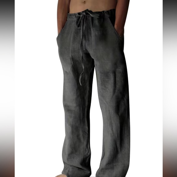 51Twenty Other - CINEMA BLACK LOOSE FITTING WIDE LEG DRAWSTRING POCKET COTTON CASUAL LOUNGE PANTS